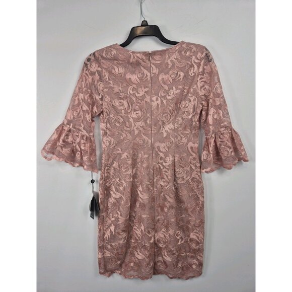 Adrianna Papell Women's Dress Size 10 V-Neck Bell Sleeves Embroidered Pink (63) - Picture 3 of 15